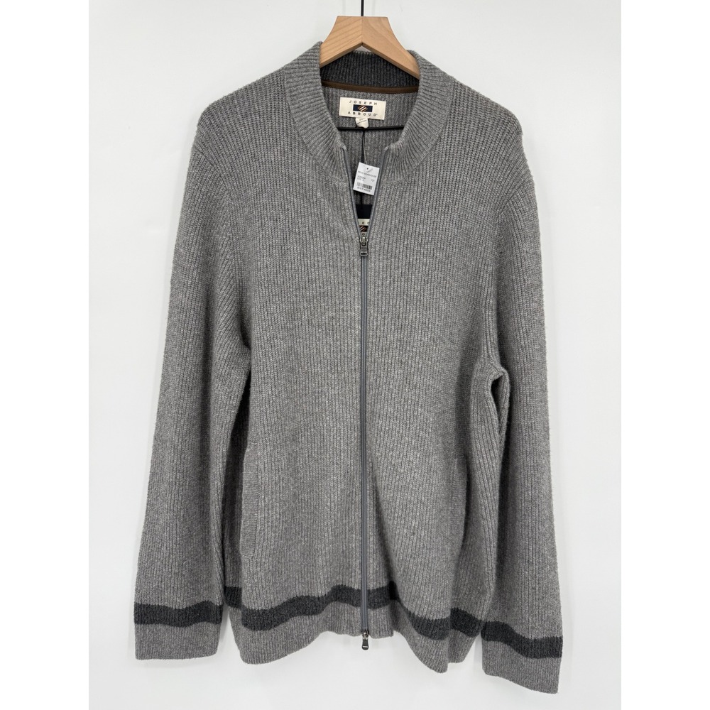 Joseph Abboud Sweater Mens XL Gray Cotton Blend Full Zip‎ Pockets NEW